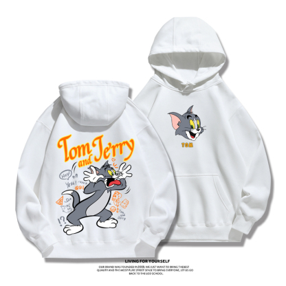 貓和老鼠聯名衛衣2024秋冬新款親子情侶裝薄絨款連帽衛衣