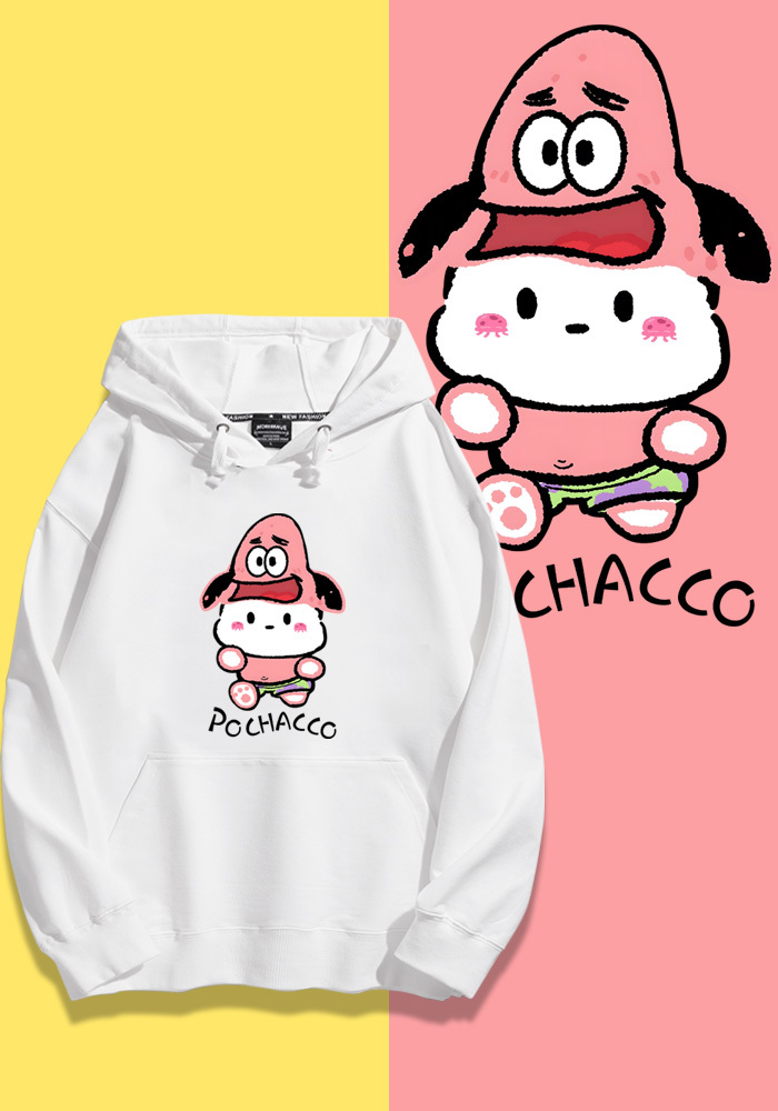 三麗鷗聯名海綿寶寶2023秋冬新款親子情侶裝薄絨款連帽衛衣