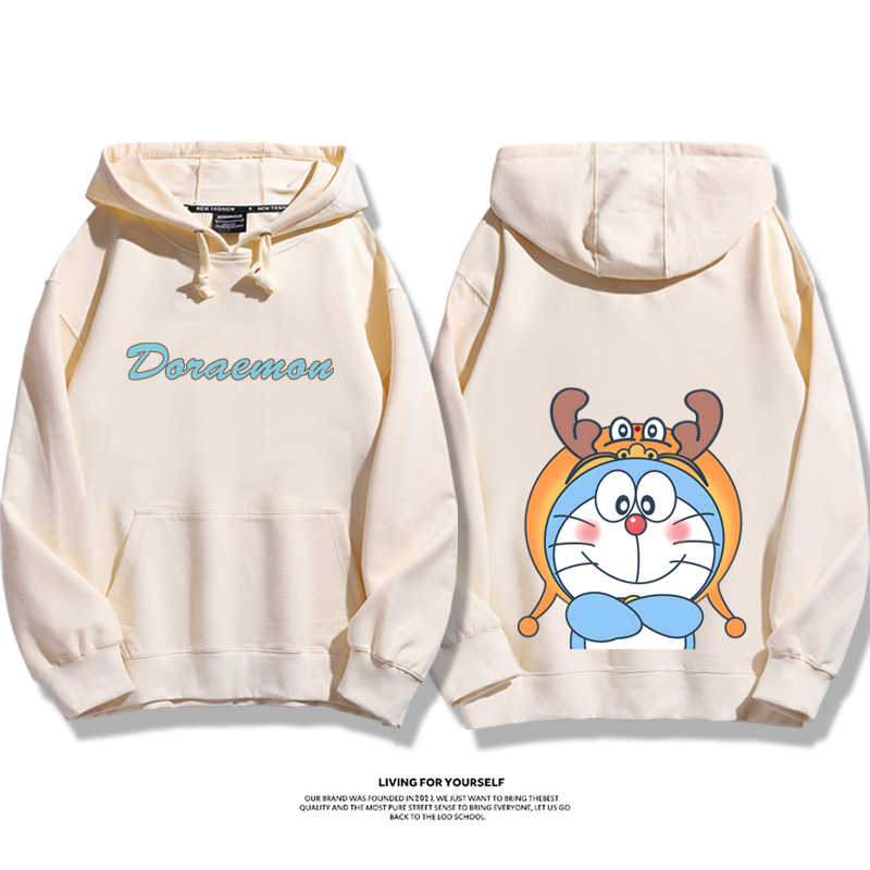 叮當貓聯名龍年衛衣2024秋冬新款親子情侶裝薄絨款連帽衛衣