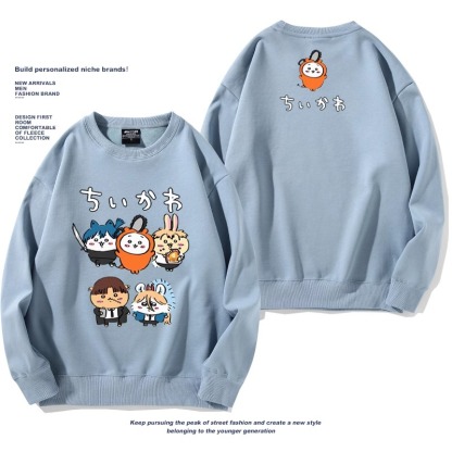 Chiikawa聯名衛衣2024秋冬新款親子情侶裝薄絨款連帽衛衣