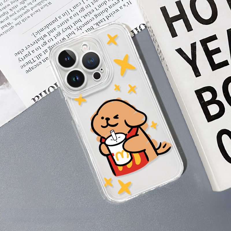 蘋果 系列線條小狗 彩色透明防摔軟殼