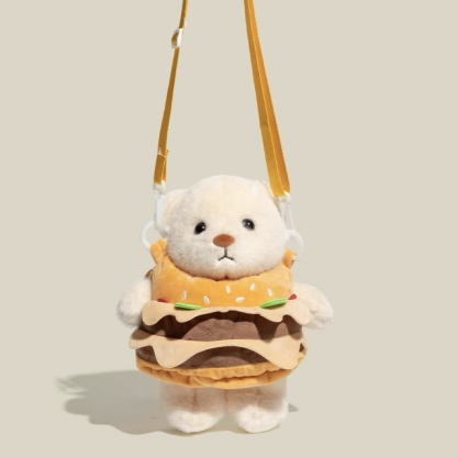 原創可愛小熊漢堡包2024新款秋冬變裝毛絨玩偶斜挎包