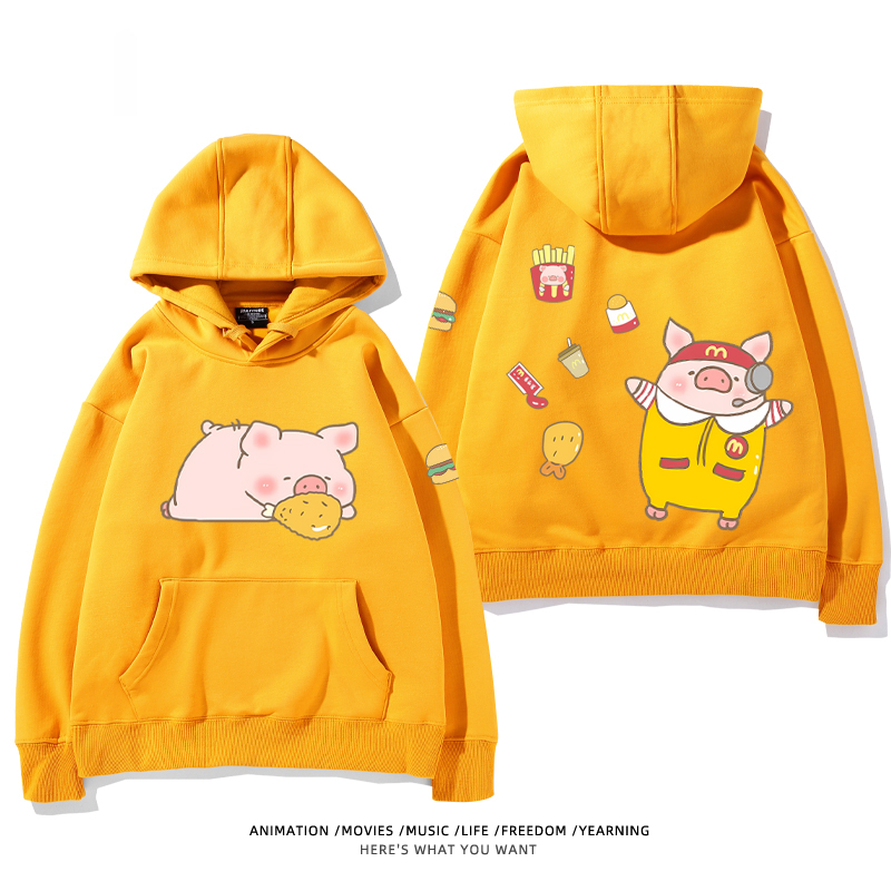 LULU豬 聯名衛衣2024秋冬新款親子情侶裝薄絨款連帽衛衣