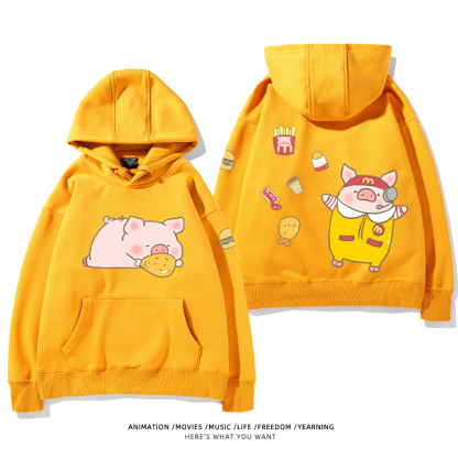 LULU豬 聯名衛衣2024秋冬新款親子情侶裝薄絨款連帽衛衣