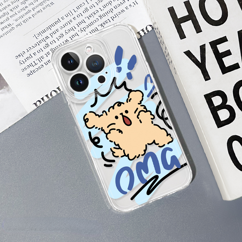 蘋果 系列線條小狗 彩色透明防摔軟殼