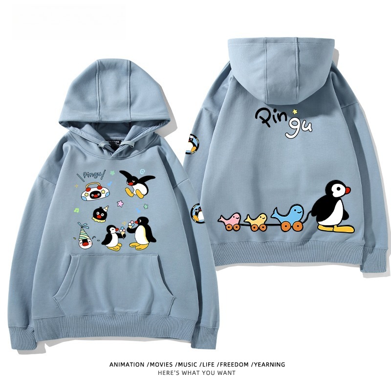 企鵝Pingu 秋冬新款 親子情侶男女連帽衛衣