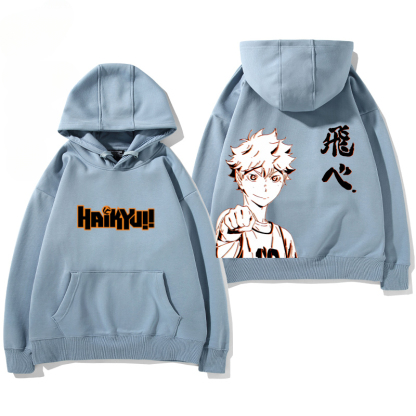 排球少年聯名衛衣2024秋冬新款親子情侶裝薄絨款連帽衛衣