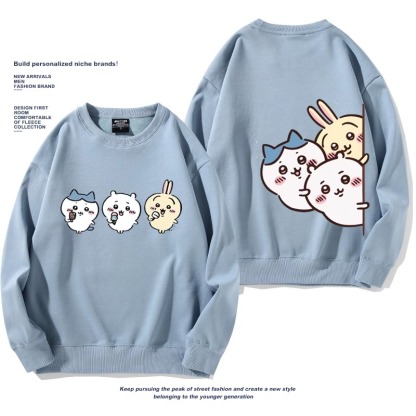 Chiikawa聯名衛衣2024秋冬新款親子情侶裝薄絨款連帽衛衣