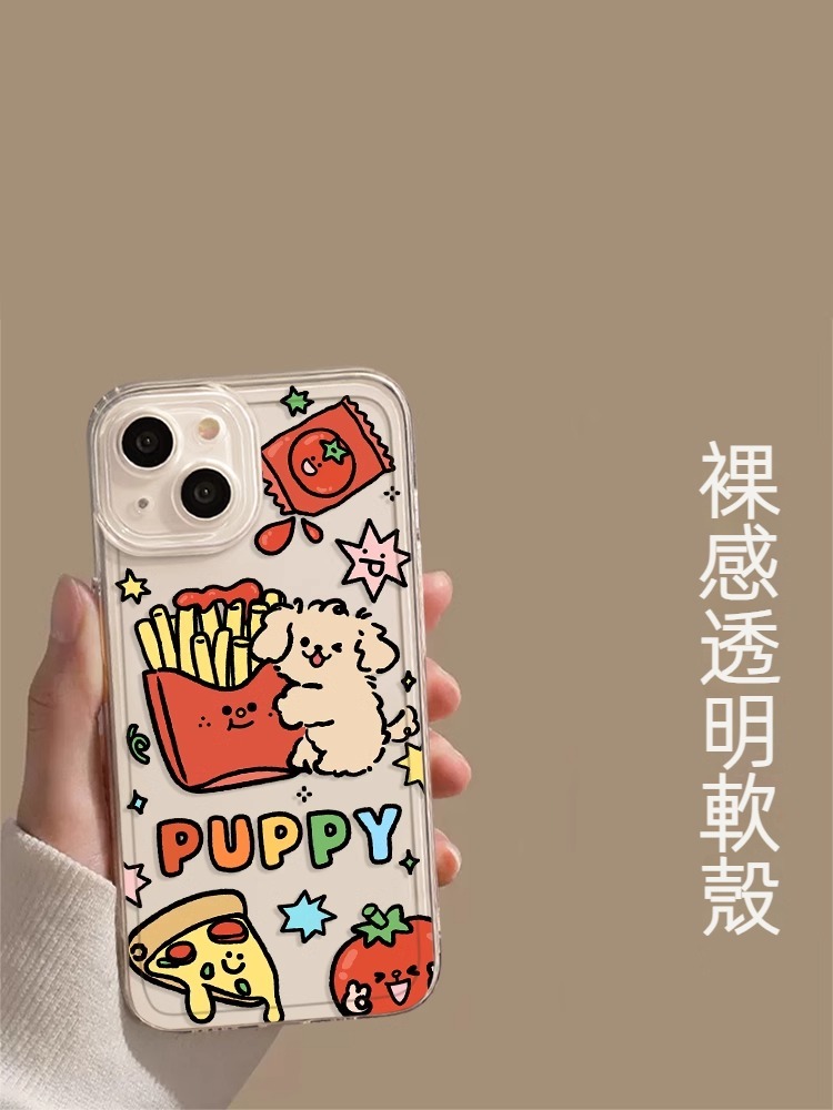 蘋果 系列線條小狗 彩色透明防摔軟殼
