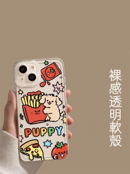 蘋果 系列線條小狗 彩色透明防摔軟殼