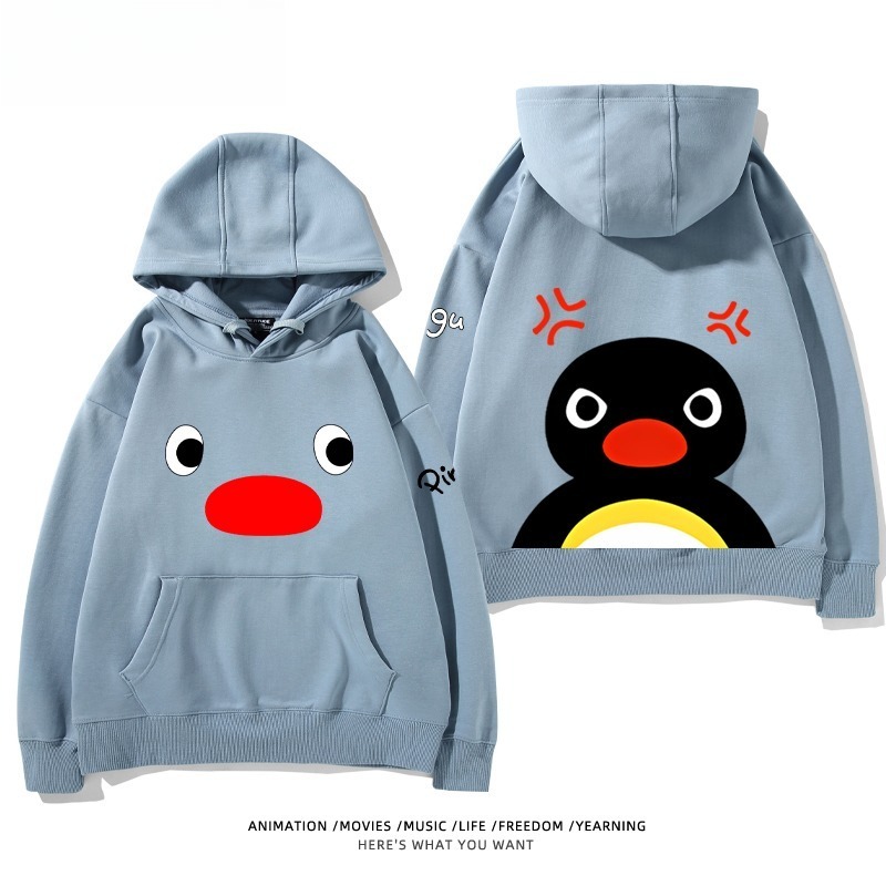 企鵝Pingu 秋冬新款 親子情侶男女連帽衛衣