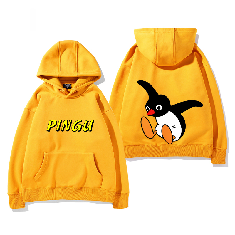 企鵝家族PINGU 聯名衛衣2024秋冬新款親子情侶裝薄絨款連帽衛衣