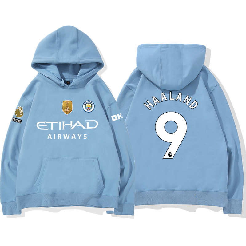 24-25賽季曼城主場球衣17號德布勞內9號哈蘭德 足球球迷 寬鬆百搭 秋冬款 寬鬆連帽衛衣