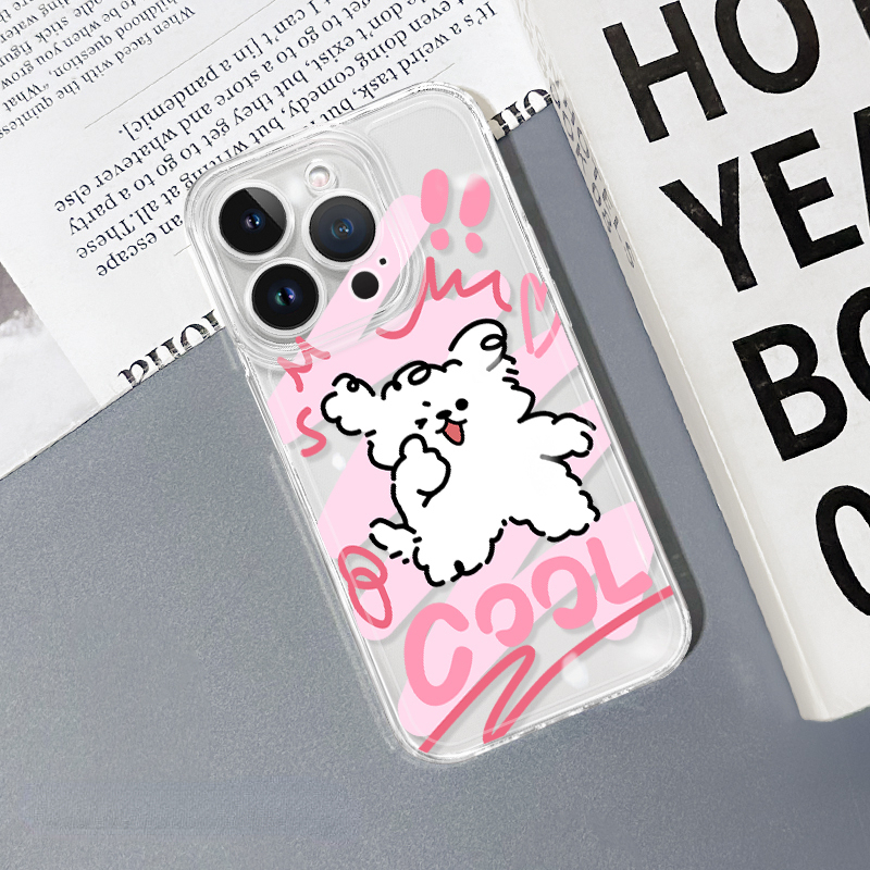 蘋果 系列線條小狗 彩色透明防摔軟殼