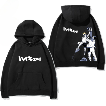 排球少年聯名衛衣2024秋冬新款親子情侶裝薄絨款連帽衛衣