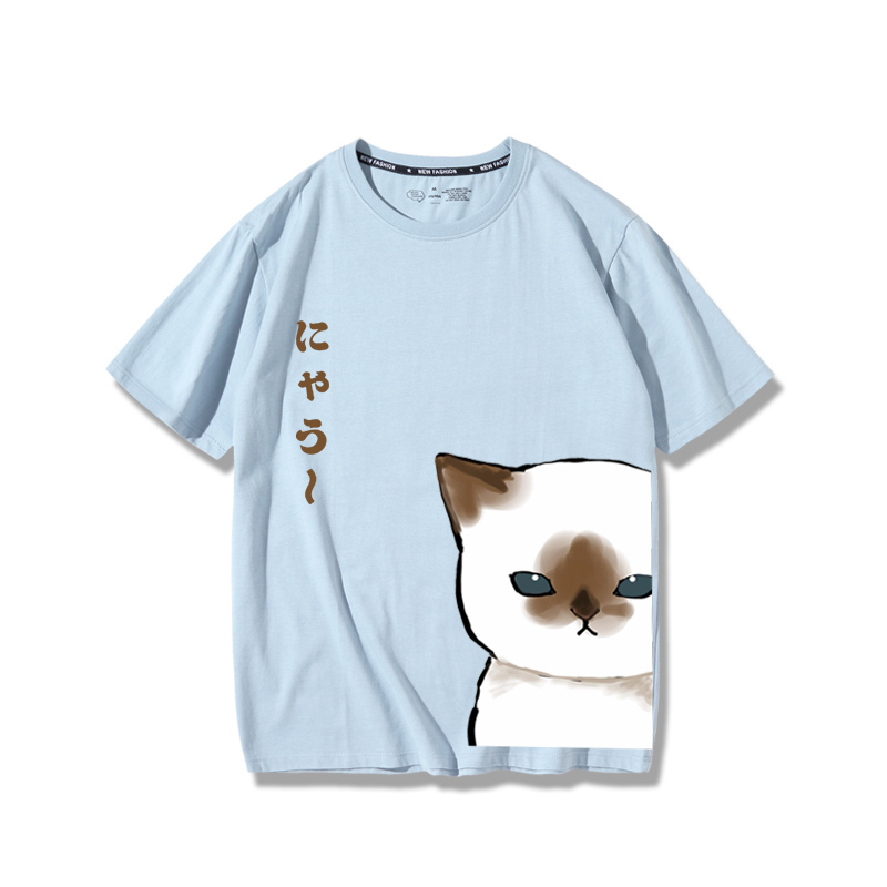 可愛貓咪探頭2024親子情侶男女同款 純棉T恤