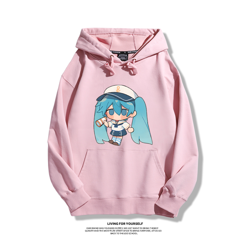 日系Q版初音未來聯名衛衣2023秋冬新款親子情侶裝薄絨款連帽衛衣
