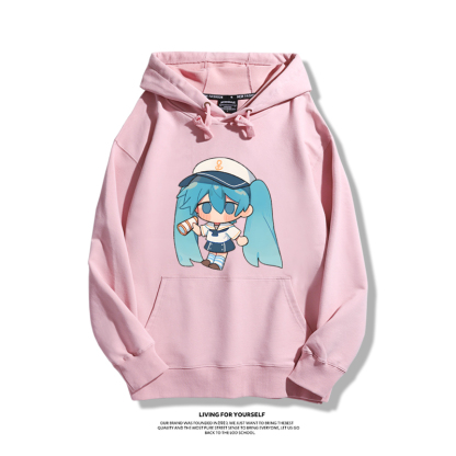 日系Q版初音未來聯名衛衣2023秋冬新款親子情侶裝薄絨款連帽衛衣