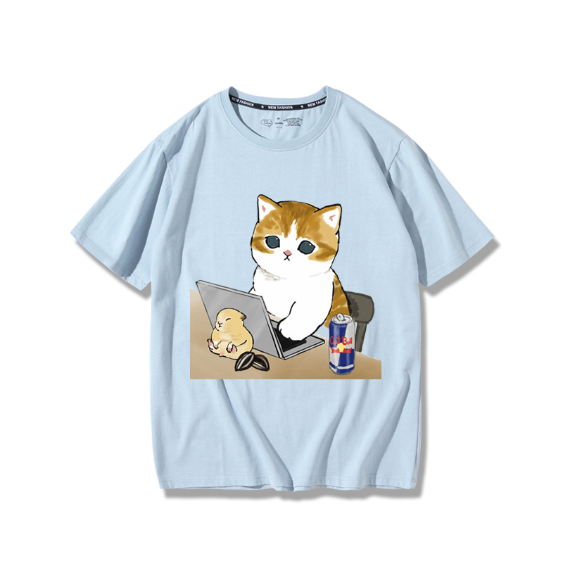 上班族貓咪2024親子情侶男女同款 純棉T恤