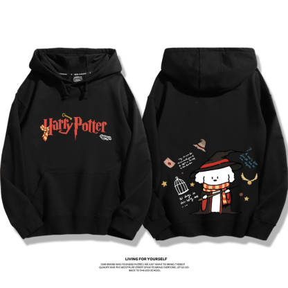 哈利波特聯名線條小狗2023秋冬新款親子情侶裝薄絨款連帽衛衣