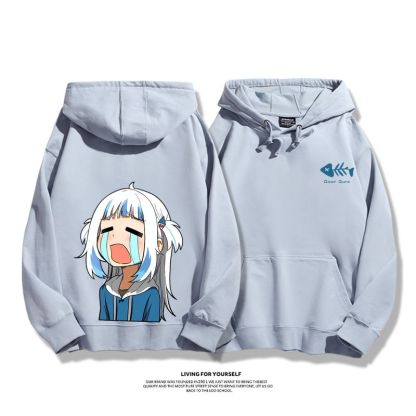 Gawr Gura聯名衛衣2023秋冬新款親子情侶裝薄絨款連帽衛衣