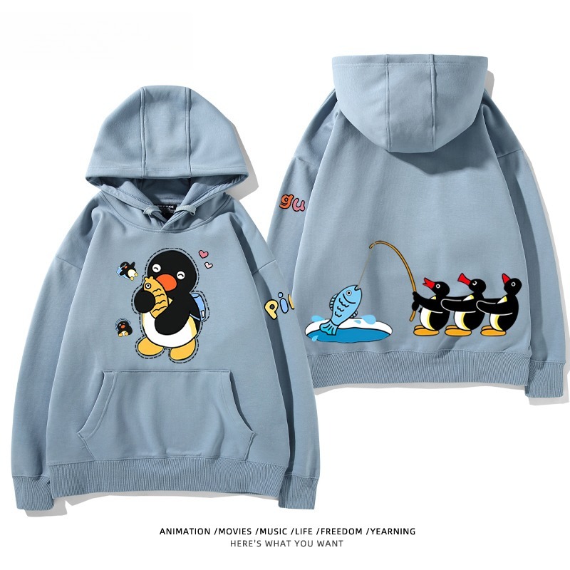 企鵝Pingu 秋冬新款 親子情侶男女連帽衛衣