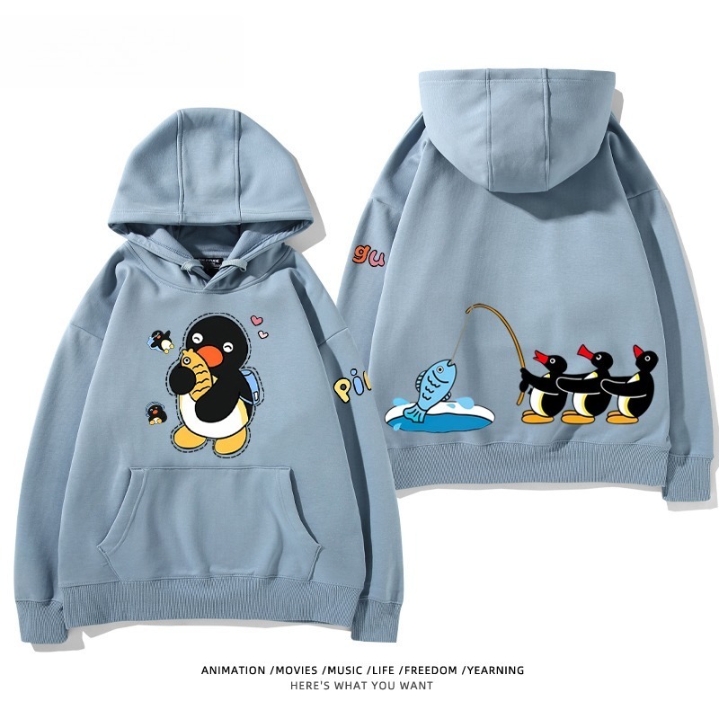 企鵝Pingu 秋冬新款 親子情侶男女連帽衛衣