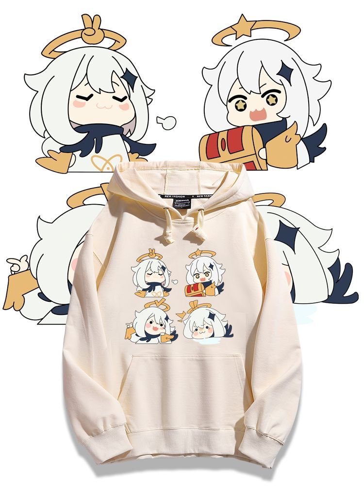 原神派蒙聯名衛衣2024秋冬新款親子情侶裝薄絨款連帽衛衣