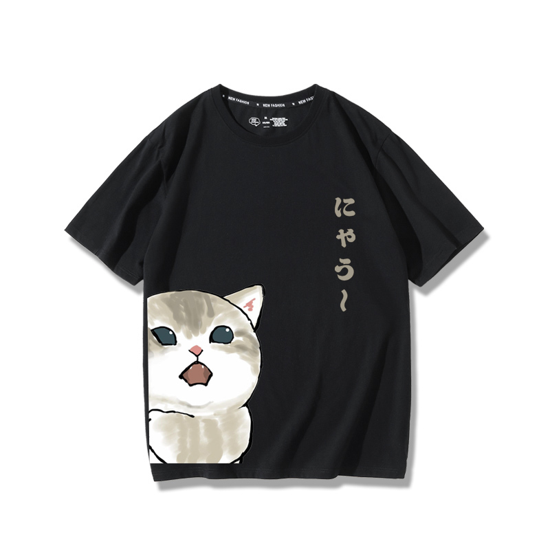 可愛貓咪探頭2024親子情侶男女同款 純棉T恤