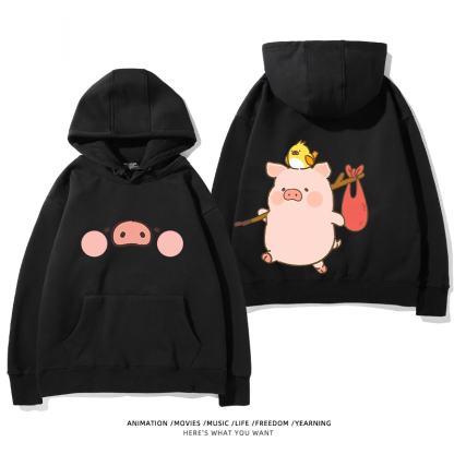 LULU豬 聯名衛衣2024秋冬新款親子情侶裝薄絨款連帽衛衣