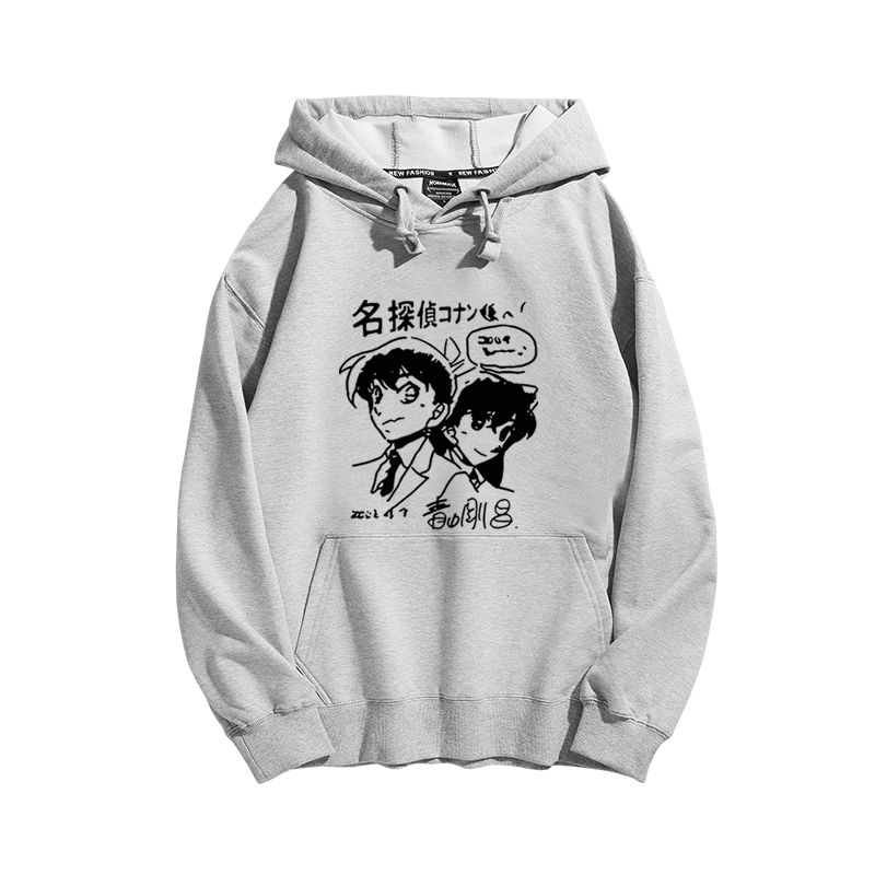 名偵探柯南聯名衛衣2024秋冬新款親子情侶裝薄絨款連帽衛衣