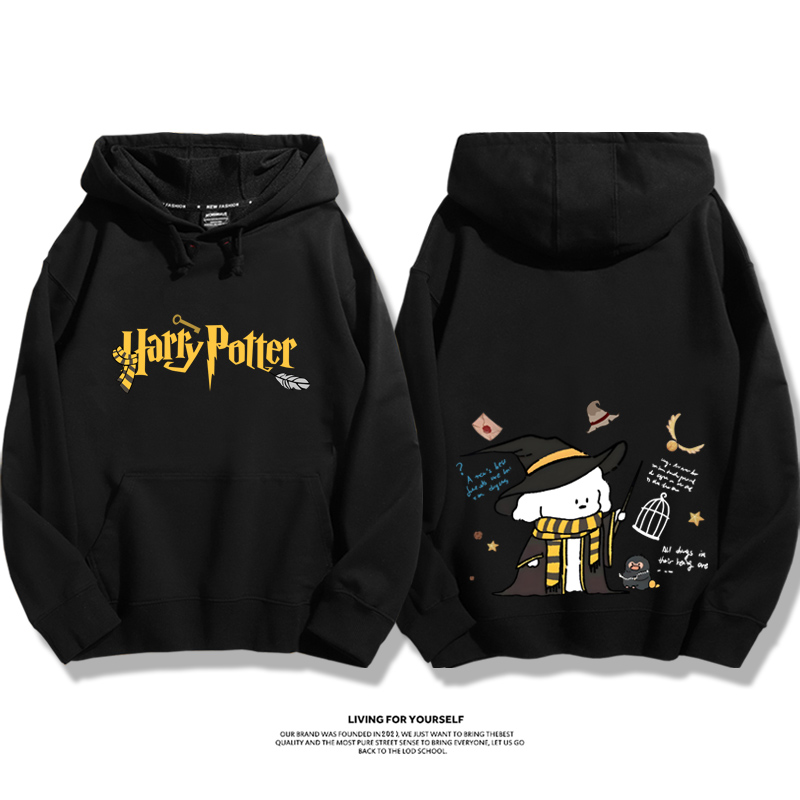 哈利波特聯名線條小狗2023秋冬新款親子情侶裝薄絨款連帽衛衣