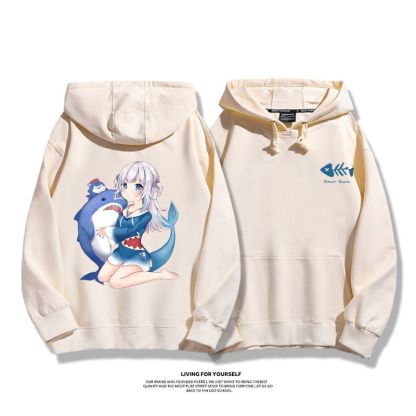 Gawr Gura聯名衛衣2023秋冬新款親子情侶裝薄絨款連帽衛衣