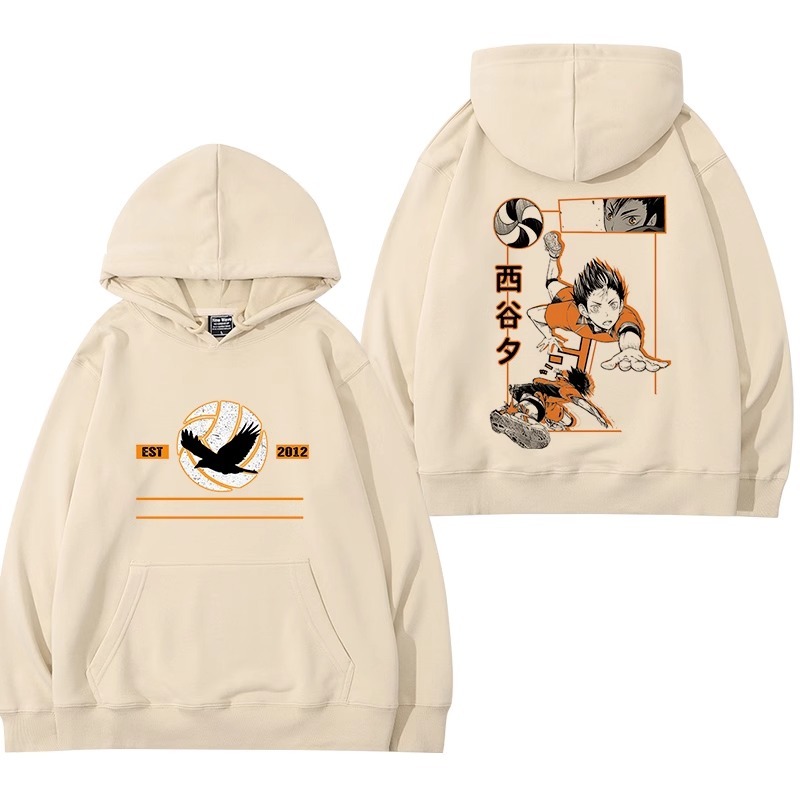 排球少年聯名衛衣2024秋冬新款親子情侶裝薄絨款連帽衛衣