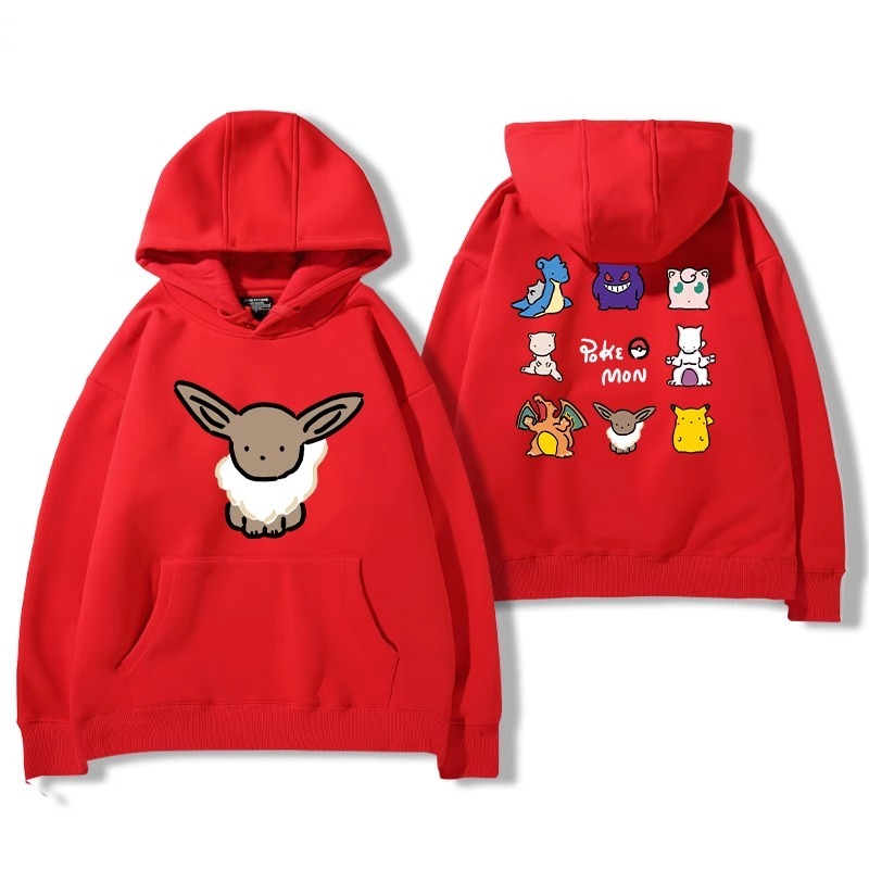 寶可夢聯名衛衣2024秋冬新款親子情侶裝薄絨款連帽衛衣