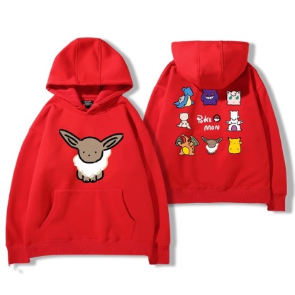 寶可夢聯名衛衣2024秋冬新款親子情侶裝薄絨款連帽衛衣