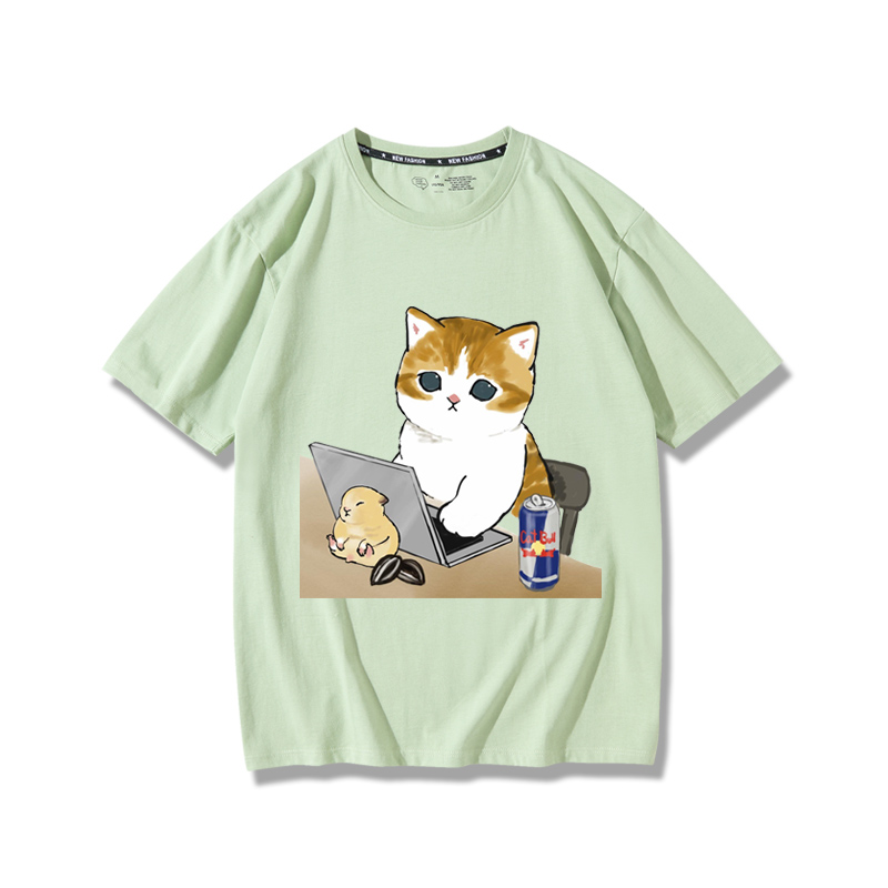 上班族貓咪2024親子情侶男女同款 純棉T恤