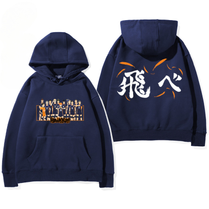 排球少年聯名衛衣2024秋冬新款親子情侶裝薄絨款連帽衛衣