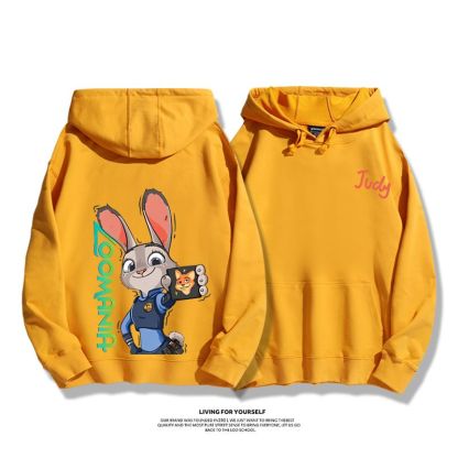 瘋狂動物城聯名衛衣2024秋冬新款親子情侶裝薄絨款連帽衛衣