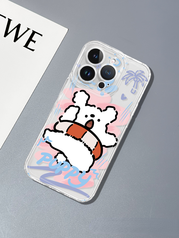 蘋果 系列線條小狗 彩色透明防摔軟殼