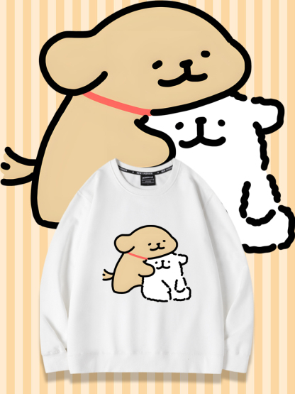 線條小狗2024親子情侶裝 圓領長袖