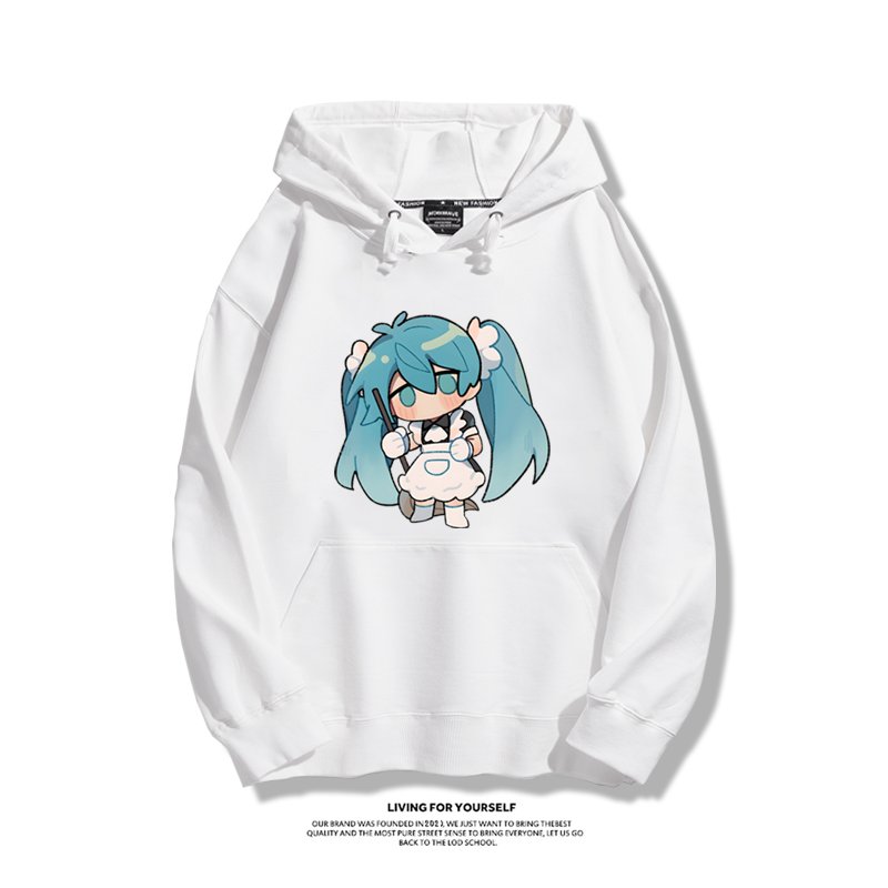 日系Q版初音未來聯名衛衣2023秋冬新款親子情侶裝薄絨款連帽衛衣