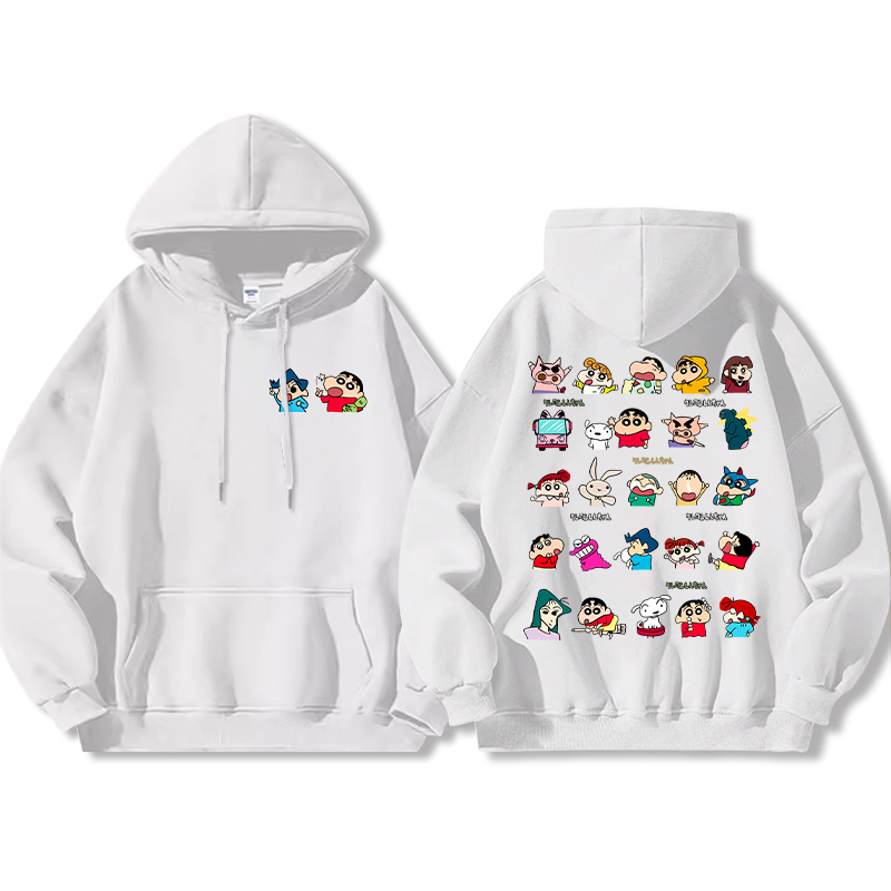 蠟筆小新聯名衛衣2024秋冬新款親子情侶裝薄絨款連帽衛衣