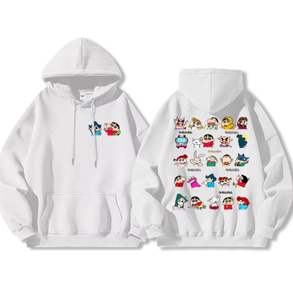 蠟筆小新聯名衛衣2024秋冬新款親子情侶裝薄絨款連帽衛衣