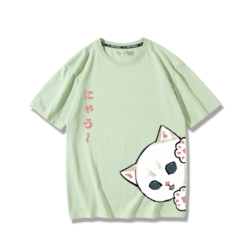 可愛貓咪探頭2024親子情侶男女同款 純棉T恤