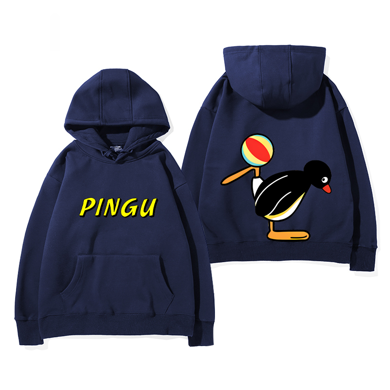 企鵝家族PINGU 聯名衛衣2024秋冬新款親子情侶裝薄絨款連帽衛衣