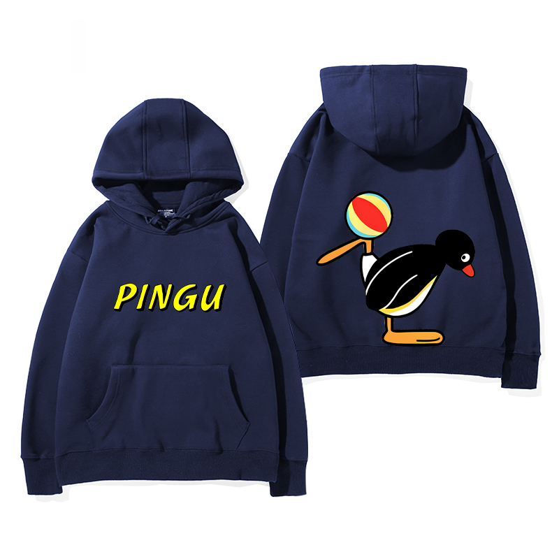 企鵝家族PINGU 聯名衛衣2024秋冬新款親子情侶裝薄絨款連帽衛衣