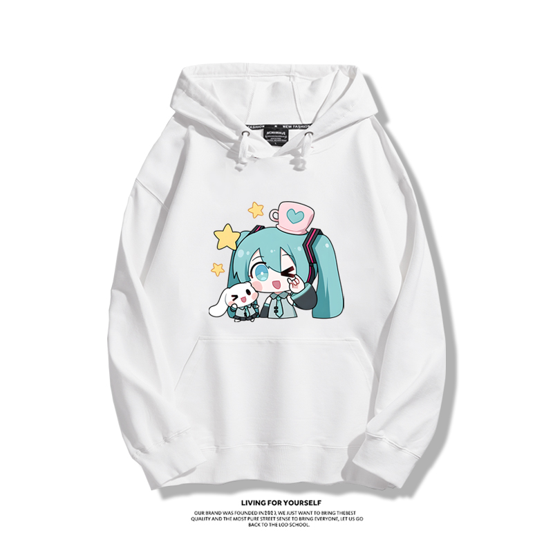 初音未來聯名衛衣2024秋冬新款親子情侶裝薄絨款連帽衛衣