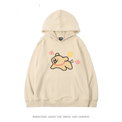 線條小狗 2024秋冬新款親子情侶裝薄絨款連帽衛衣