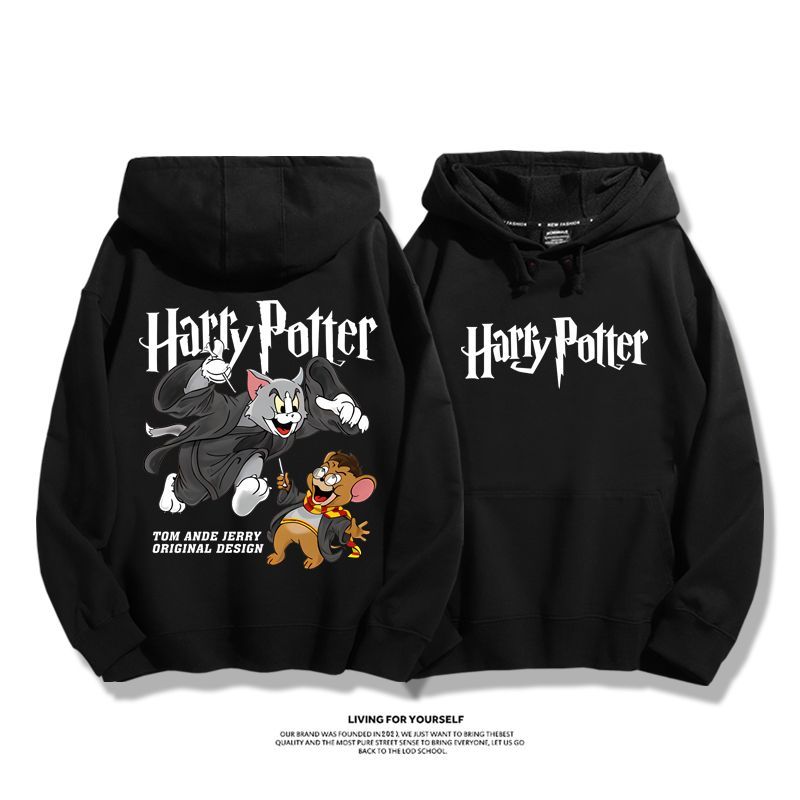 貓和老鼠x哈利波特聯名衛衣2023秋冬新款親子情侶裝薄絨款連帽衛衣